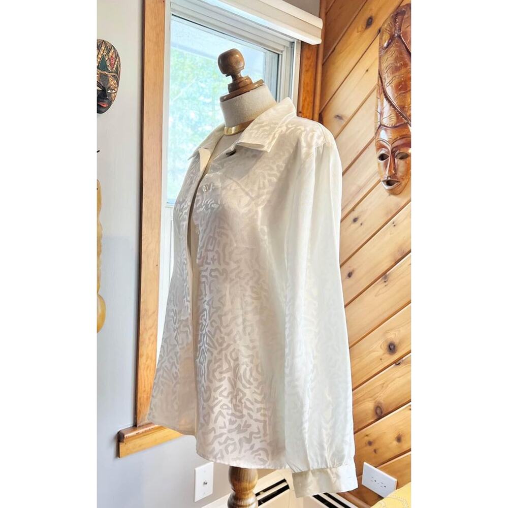 Vintage 80’s Satin Abstract Leopard Print Blouse - image 4